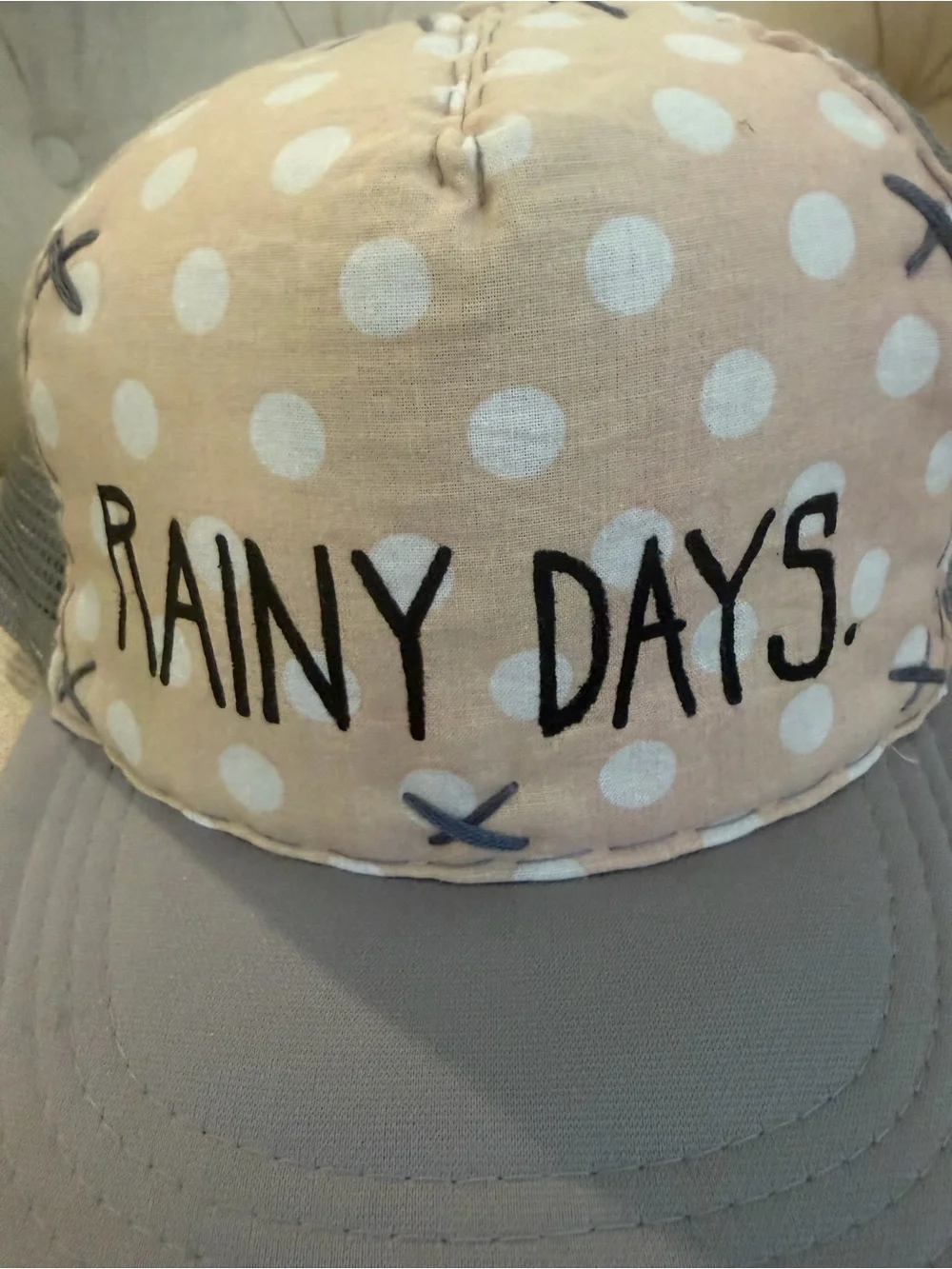 Rainy Days Hand Made, Hand Painted Trucker Hat - Gray